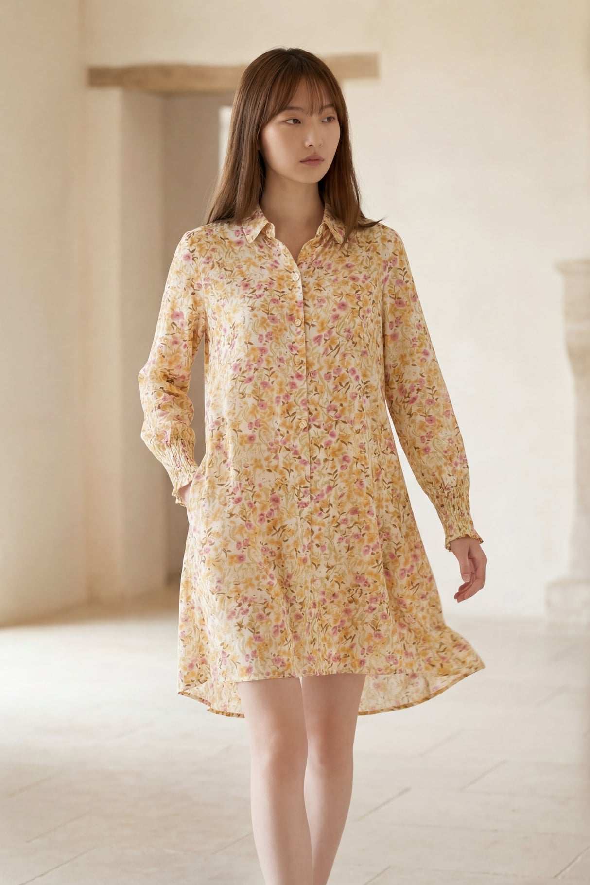 Charlie Robe Manches Longues Florales Smockés
