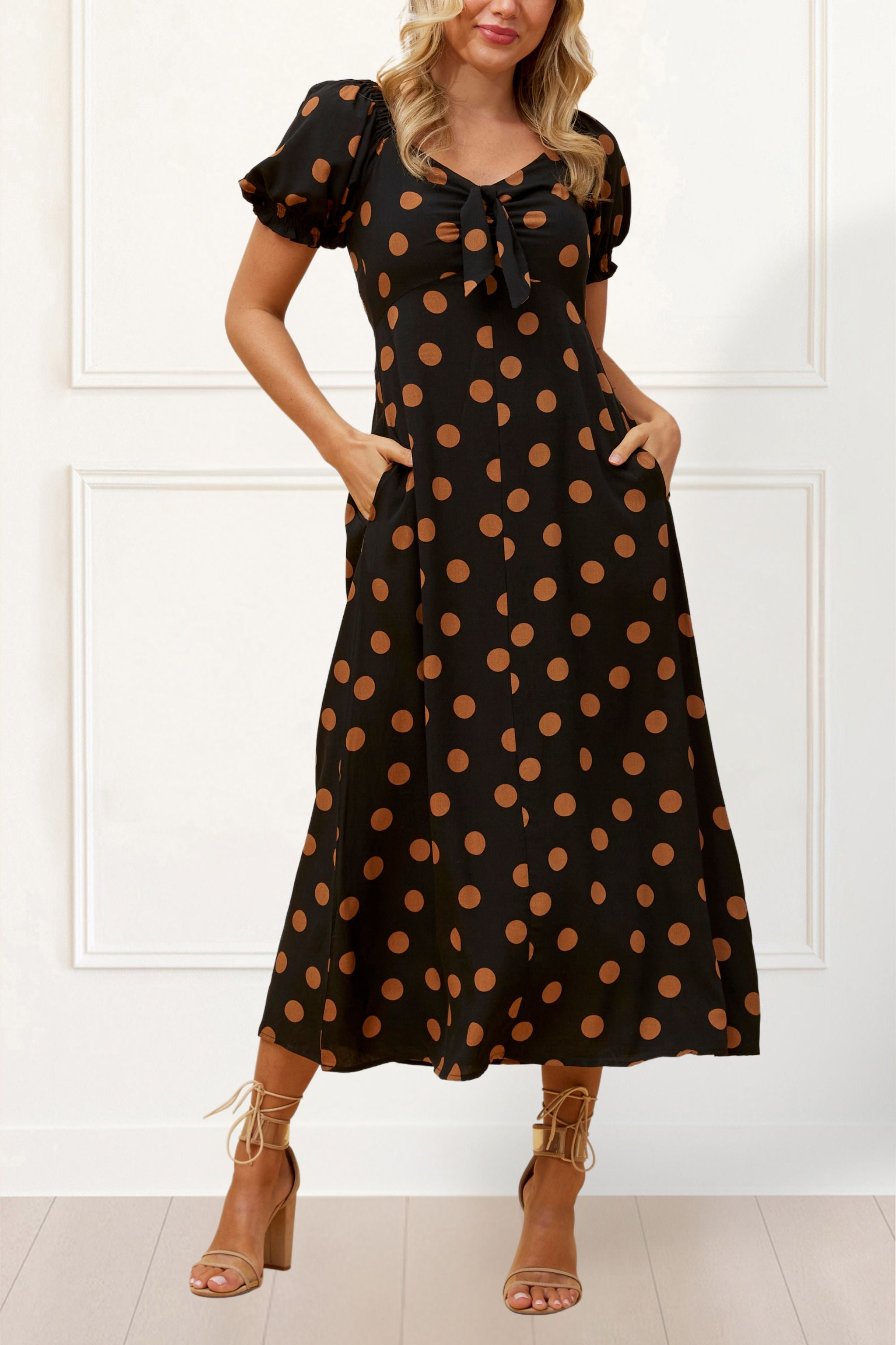 Charlotte Midi Dress Polka Dot Print Onze Montreal