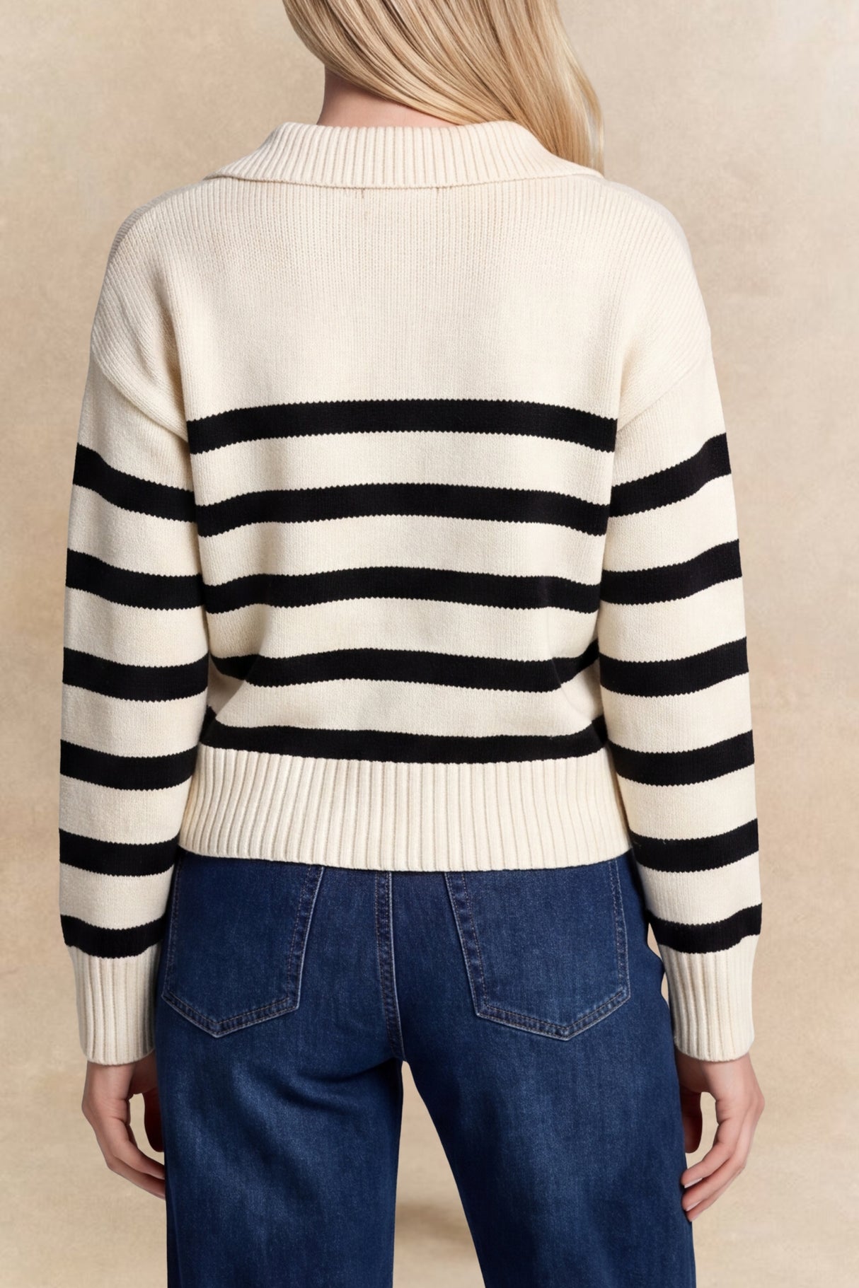 Charlotte Striped Polo Collar Knit Sweater