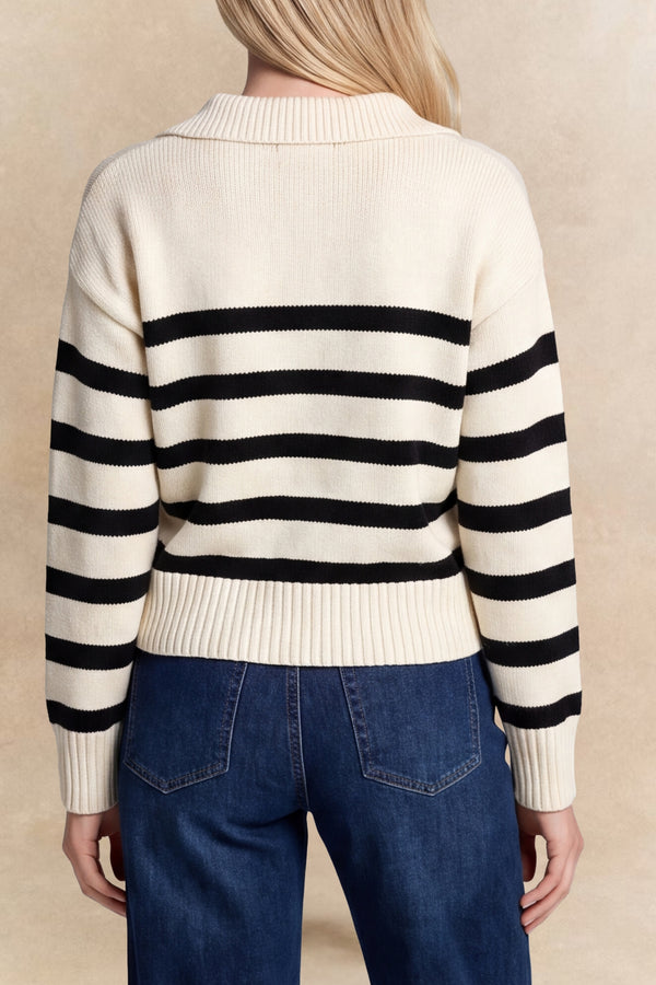 Charlotte Striped Polo Collar Knit Sweater