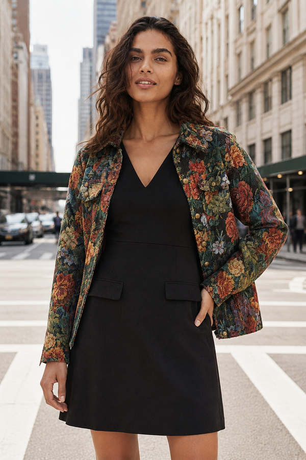 Tatiana Floral Jacket Woven Jacquard Button-Front