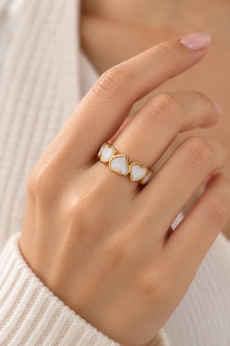 Bague Cœurs Blancs Et Dorés