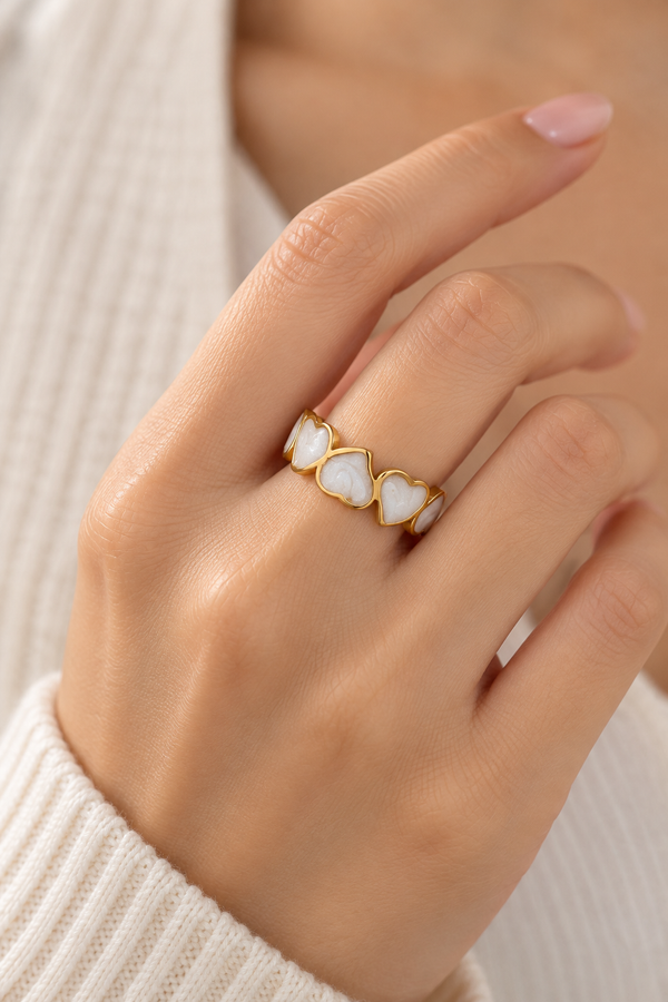 Bague Cœurs Blancs Et Dorés