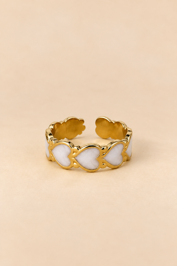 Bague Dorée Cœurs Blancs