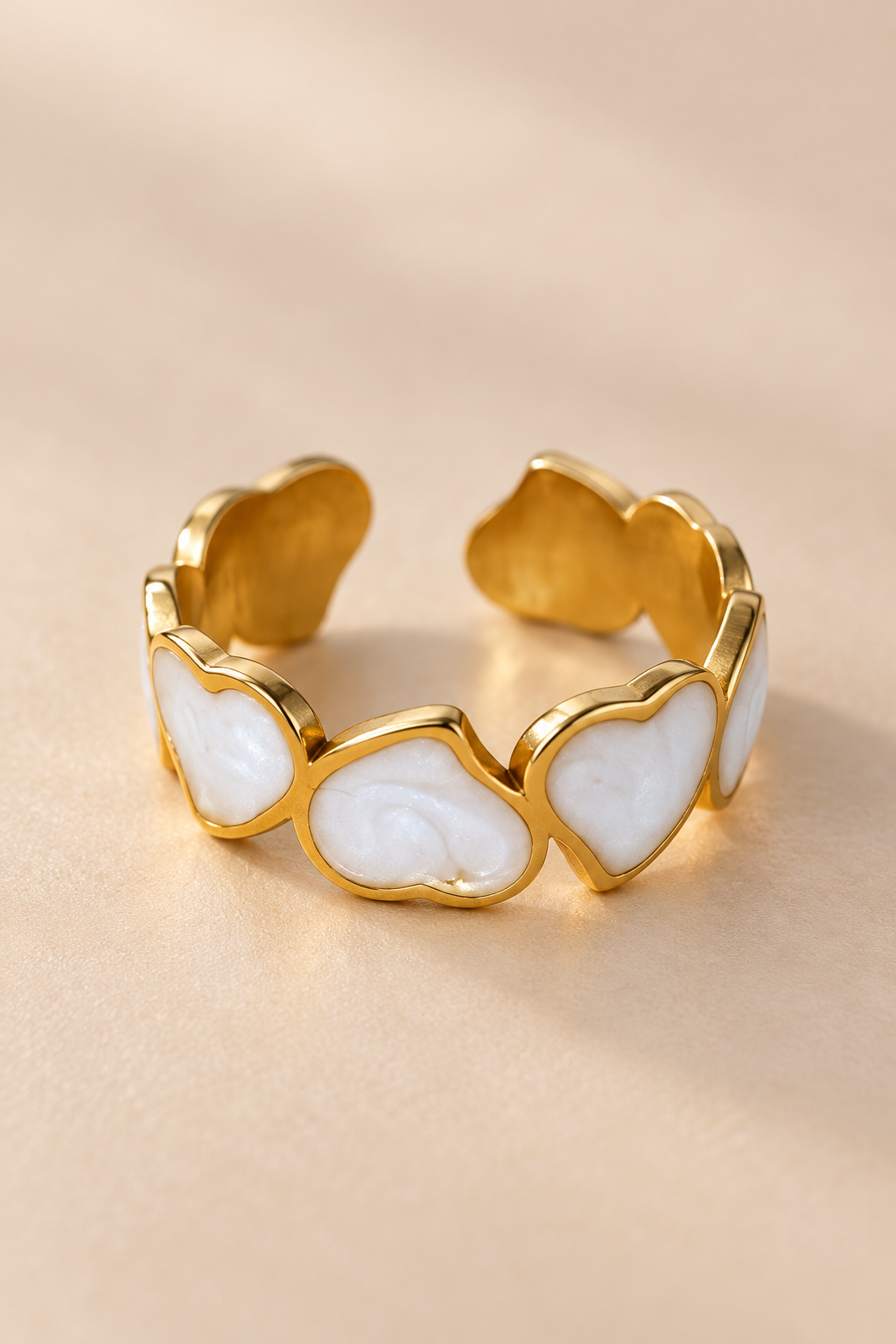 Bague Cœurs Blancs Et Dorés