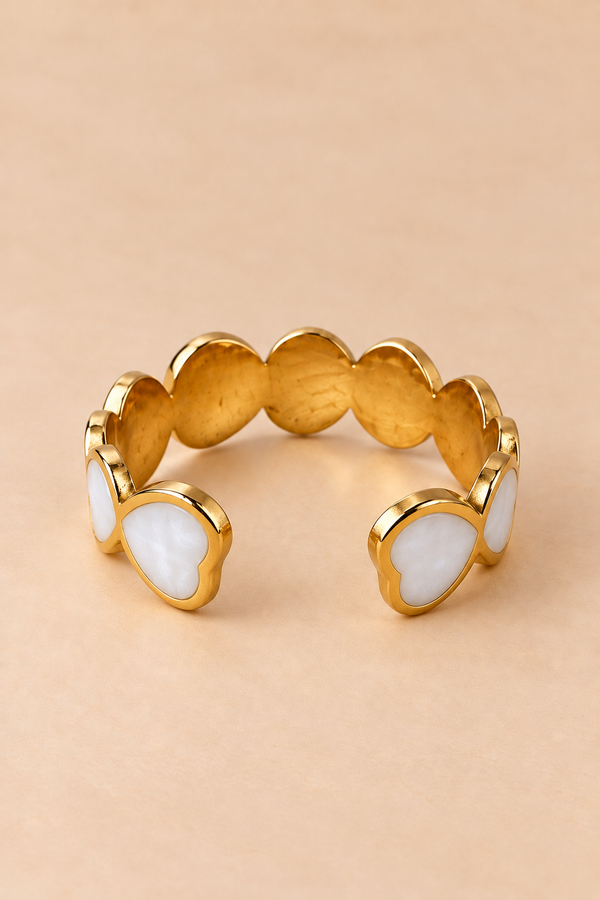 Bague Dorée Cœurs Blancs