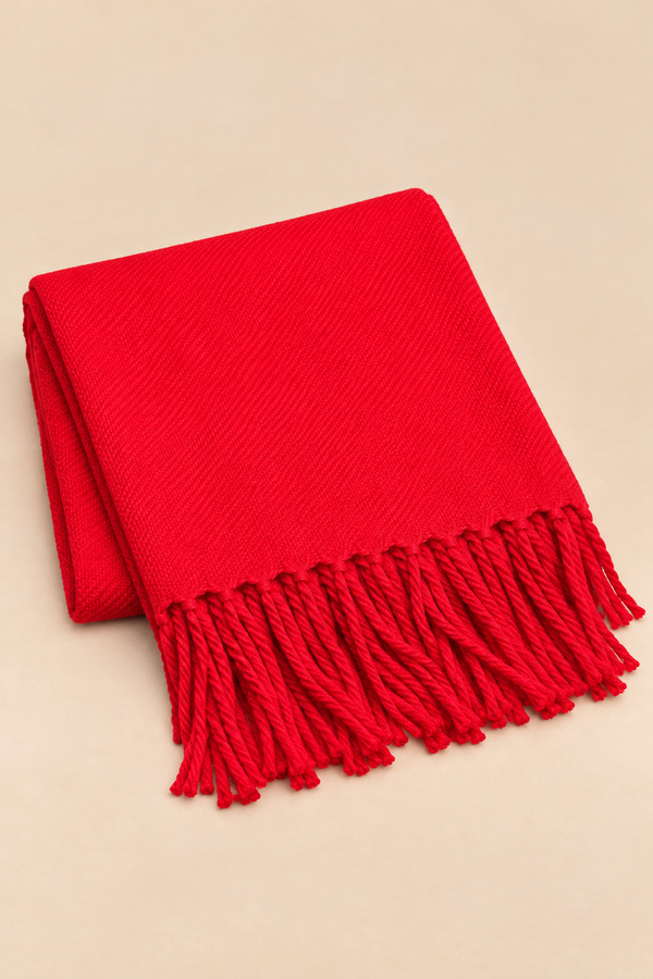 Bright Red Fringe Scarf