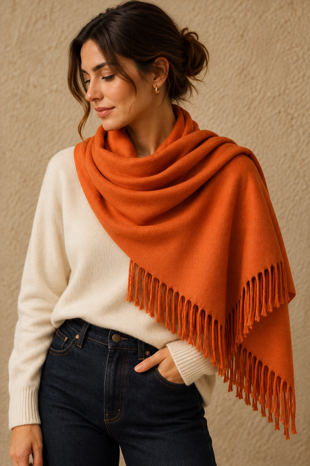 Orange Fringe Scarf
