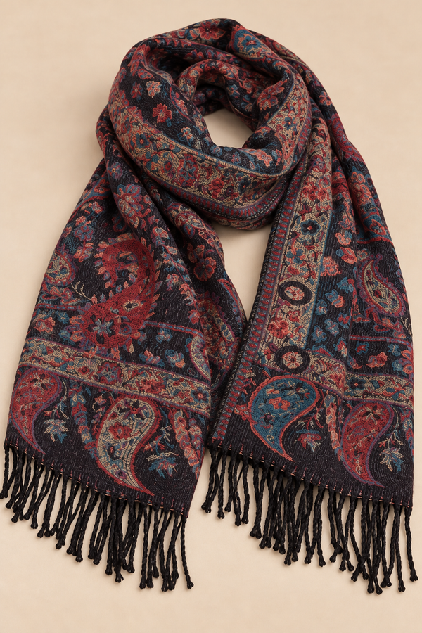 Scarf Paisley Floral Motif Fringed