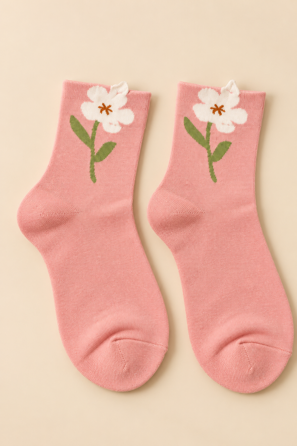 Pink Botanical Crew Socks