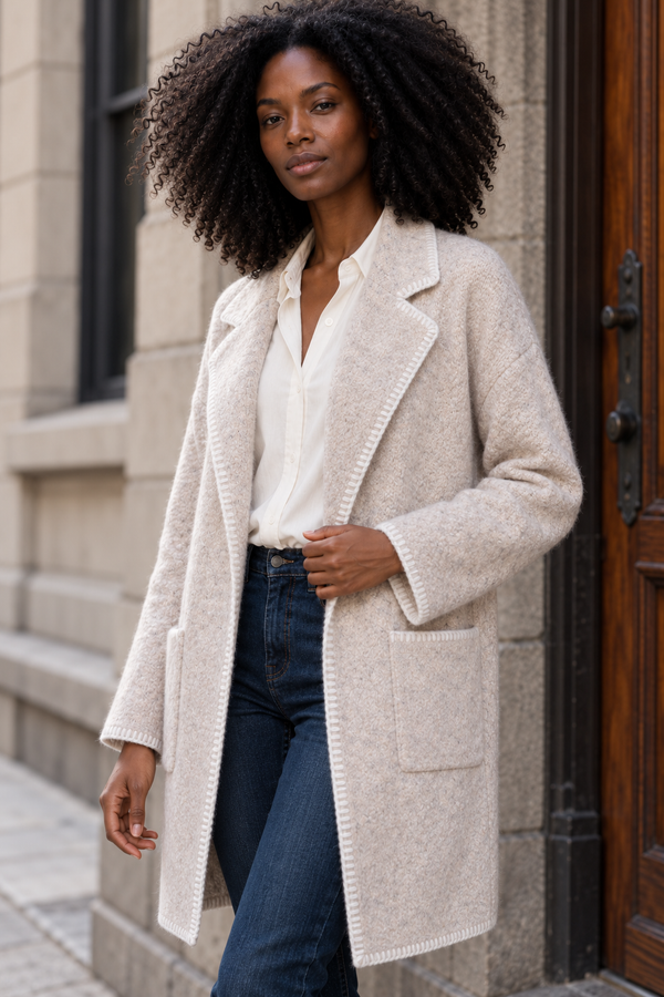 Solana Veste Cardigan Tricot Coutures Contrastées Poches Femme