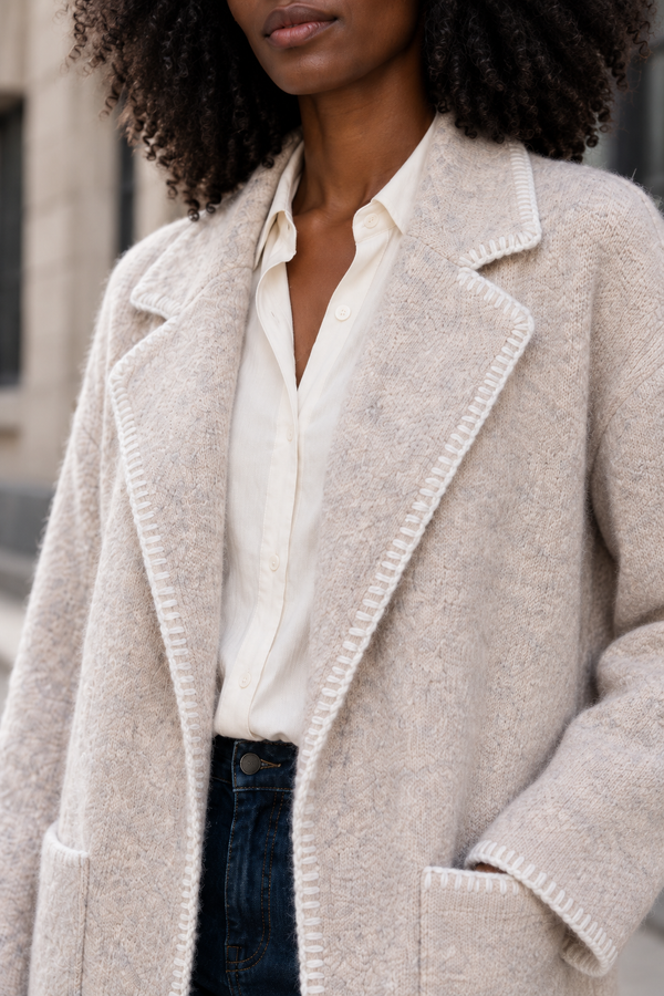 Solana Veste Cardigan Tricot Coutures Contrastées Poches Femme