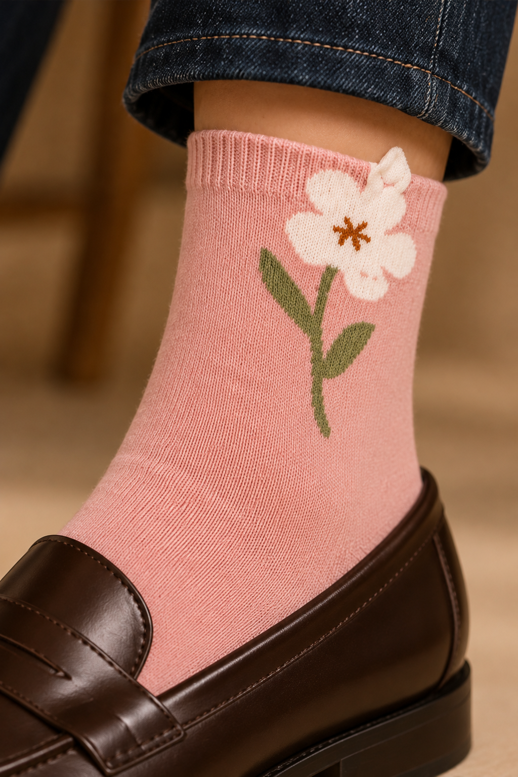 Pink Botanical Crew Socks