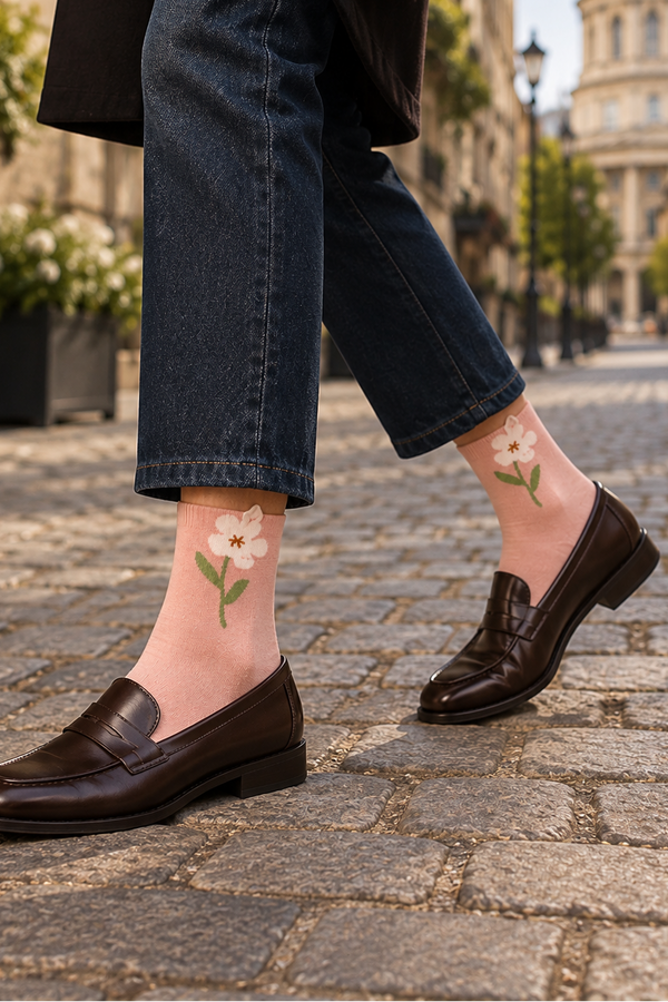 Pink Botanical Crew Socks