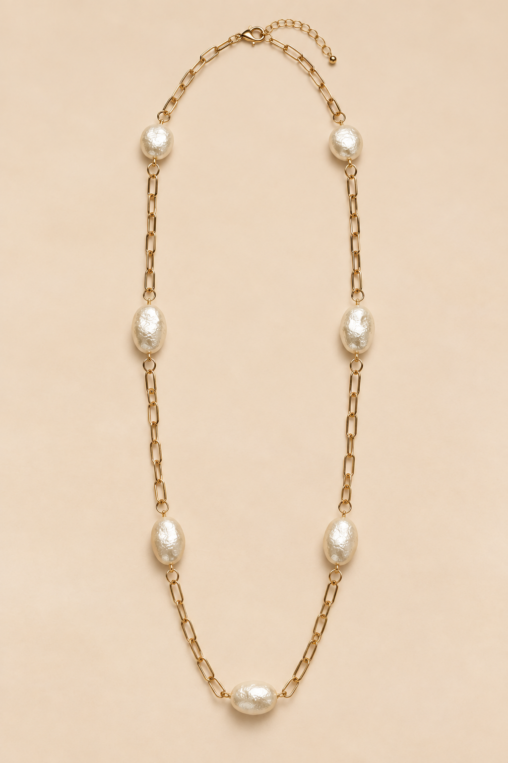 Long Pearl-Look Chain Necklace