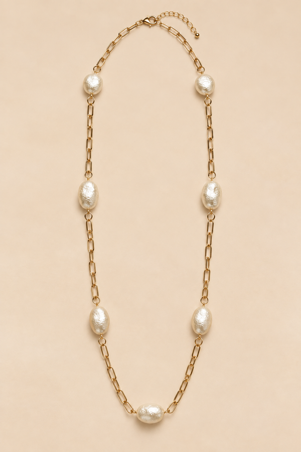 Long Pearl-Look Chain Necklace