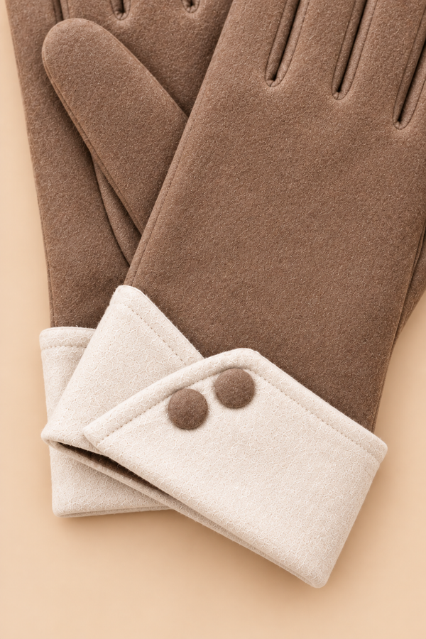Gants D’hiver Bruns Poignet Contrastant Boutons