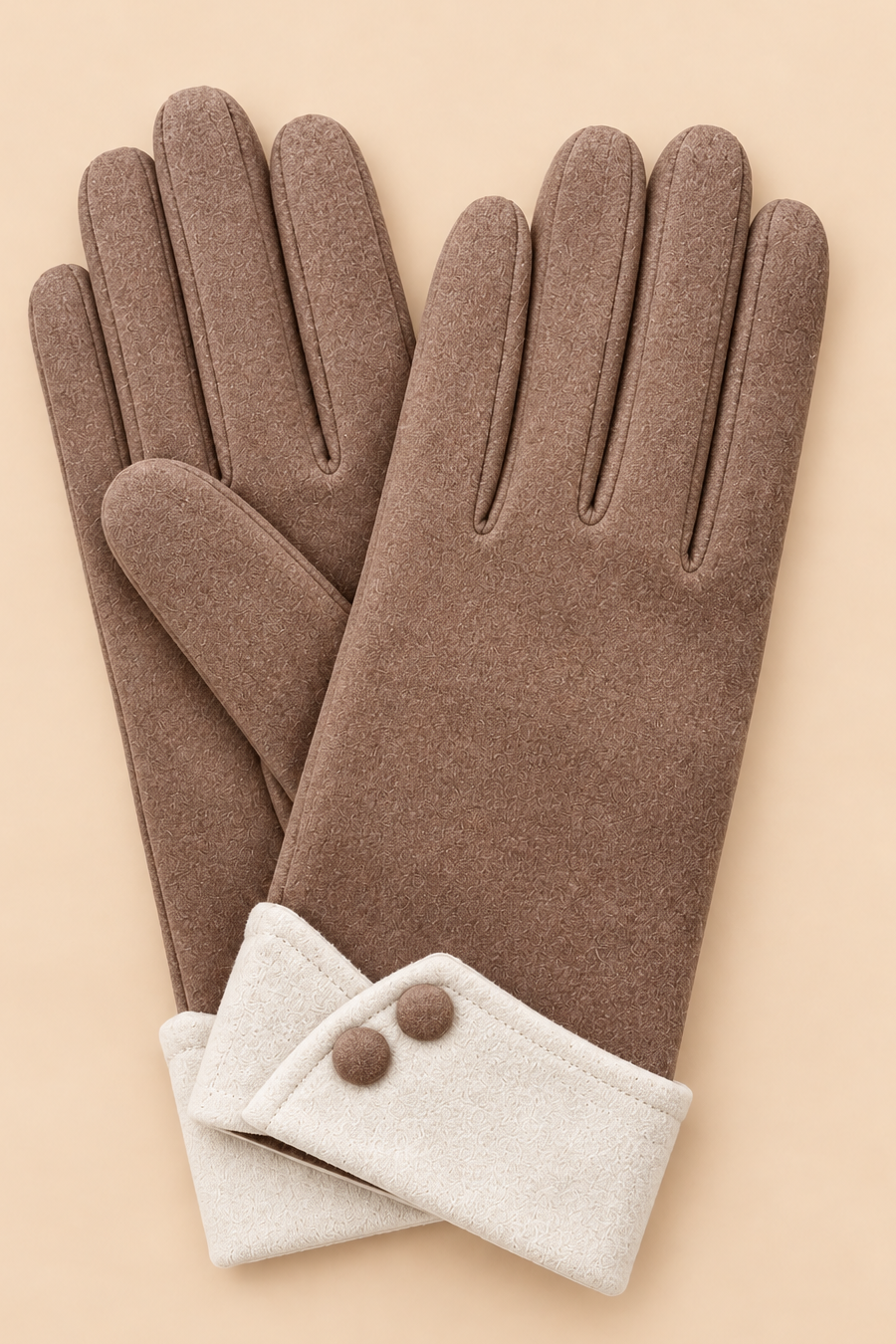 Gants D’hiver Bruns Poignet Contrastant Boutons