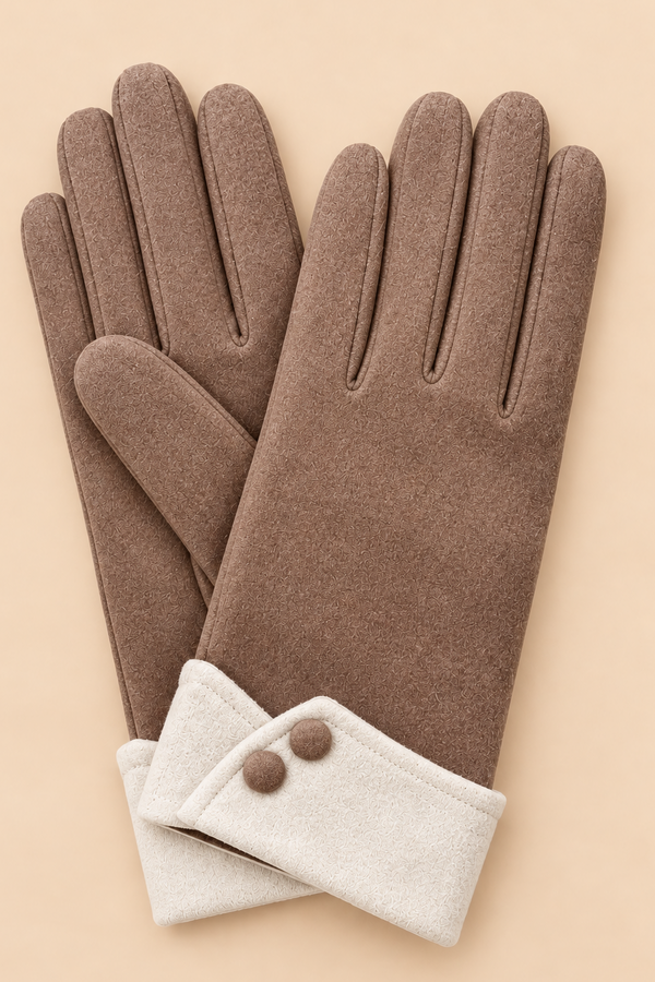 Gants D’hiver Bruns Poignet Contrastant Boutons
