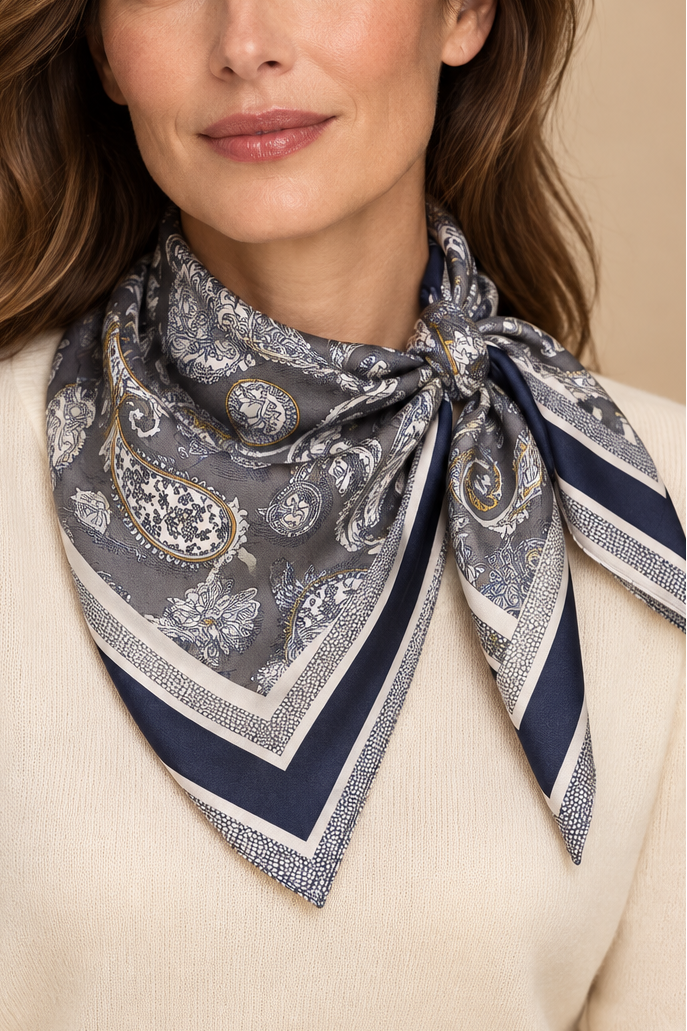 Paisley Square Scarf Charcoal