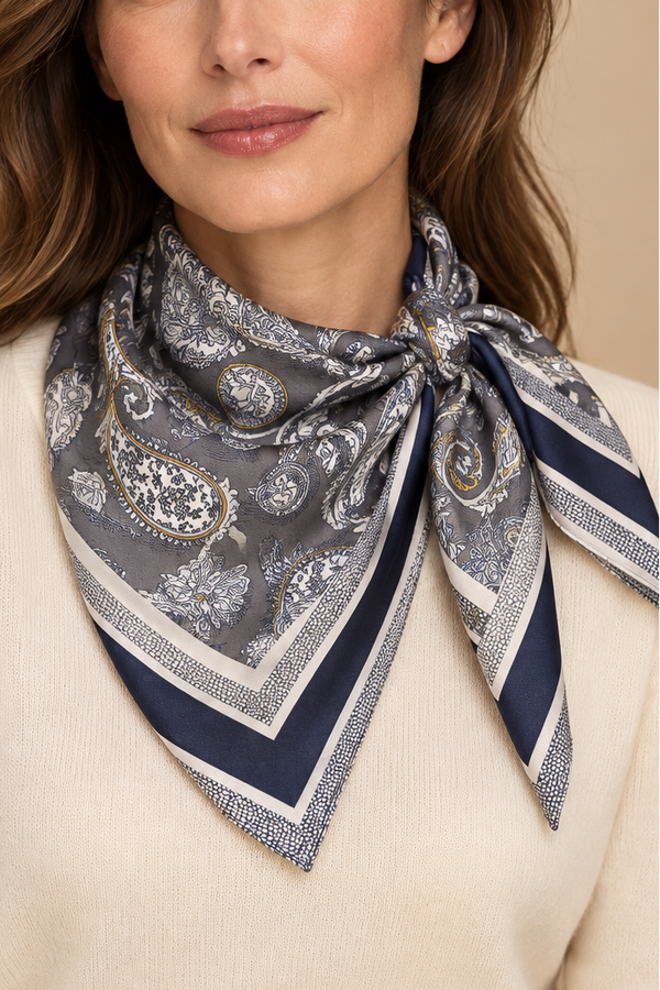 Paisley Square Scarf Charcoal