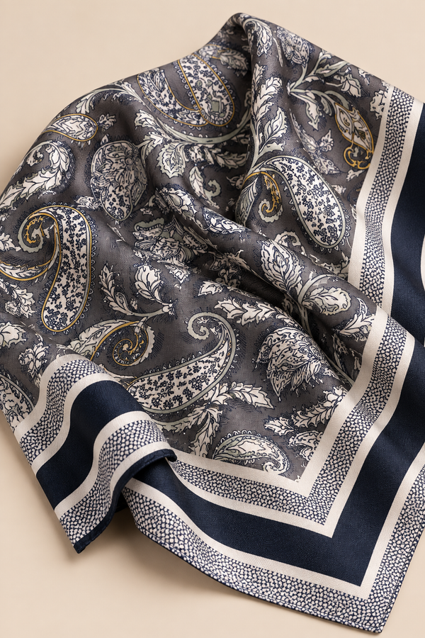 Paisley Square Scarf Charcoal