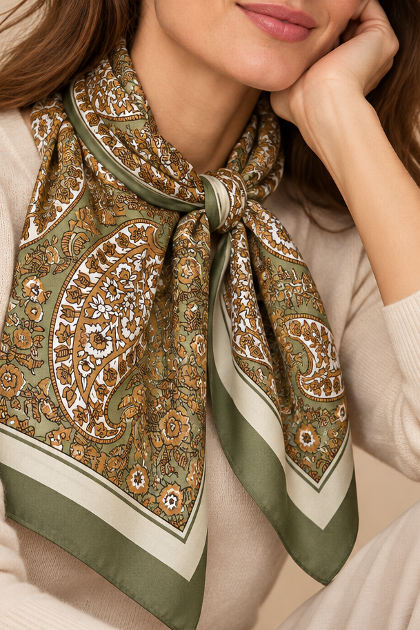 Foulard Carré À Motif Cachemire Floral Vert