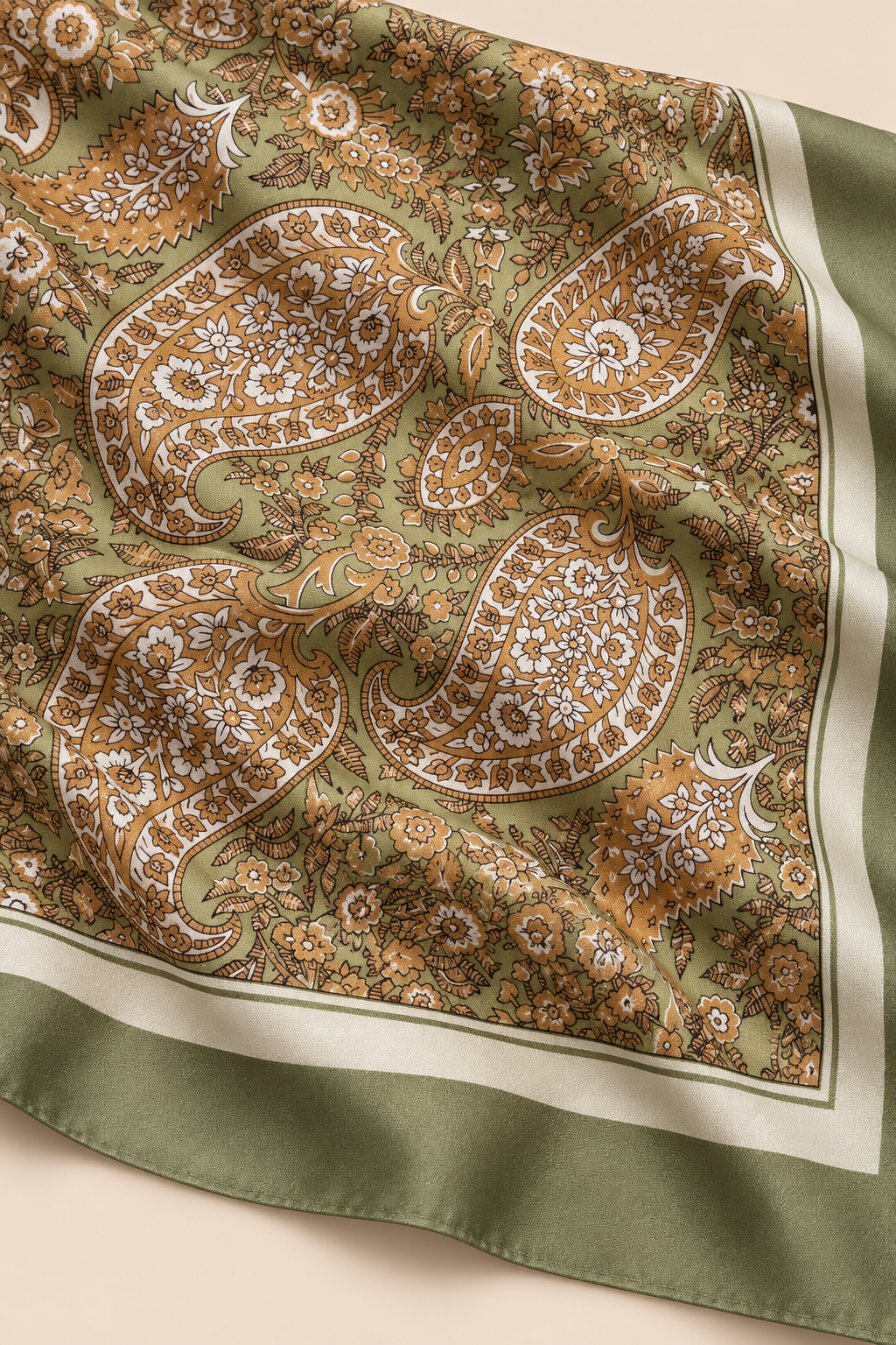 Foulard Carré À Motif Cachemire Floral Vert