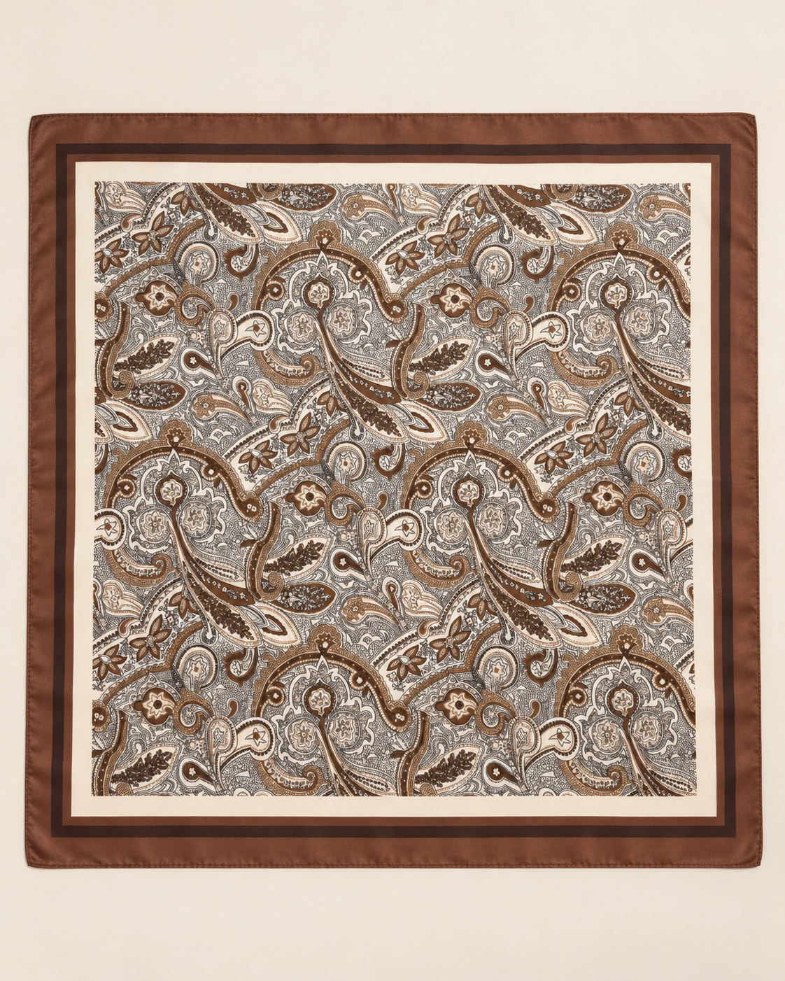 Brown Paisley Border Square Scarf