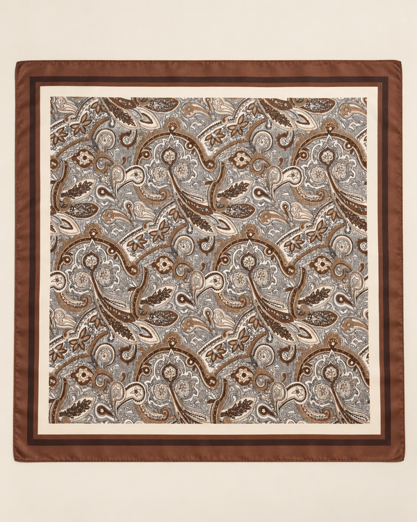 Brown Paisley Border Square Scarf