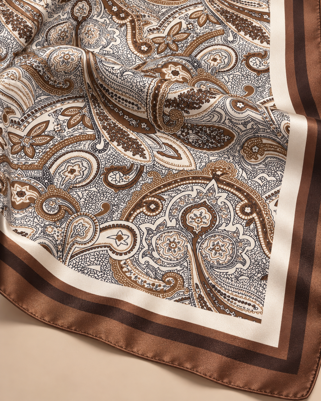 Brown Paisley Border Square Scarf