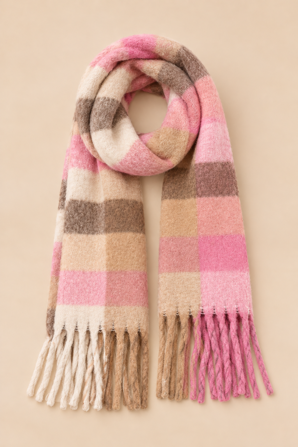 Foulard rose et camel à blocs de couleurs