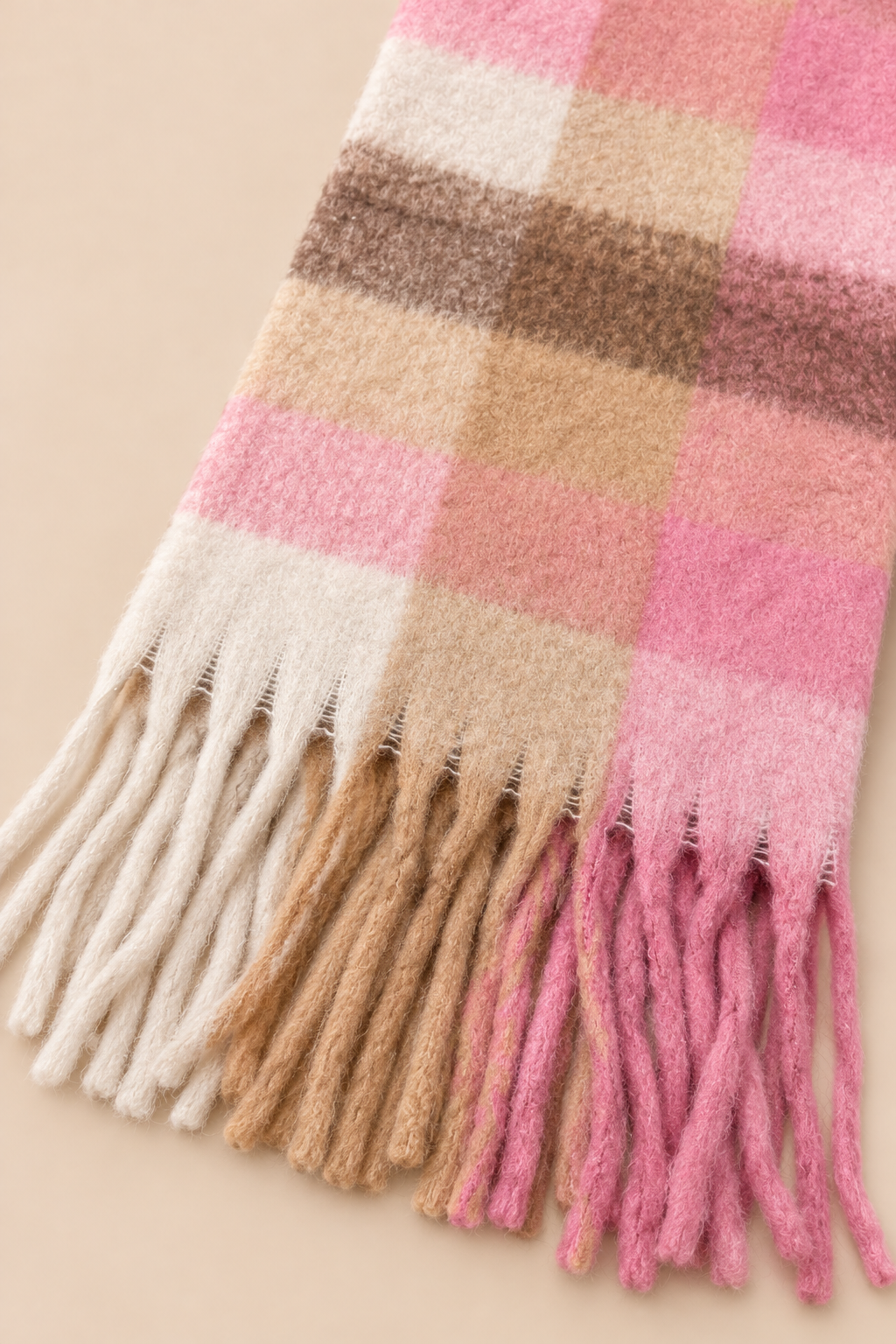 Foulard rose et camel à blocs de couleurs