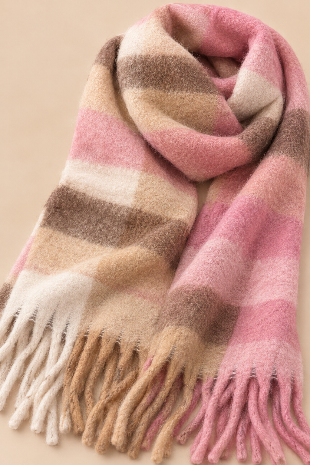 Foulard rose et camel à blocs de couleurs