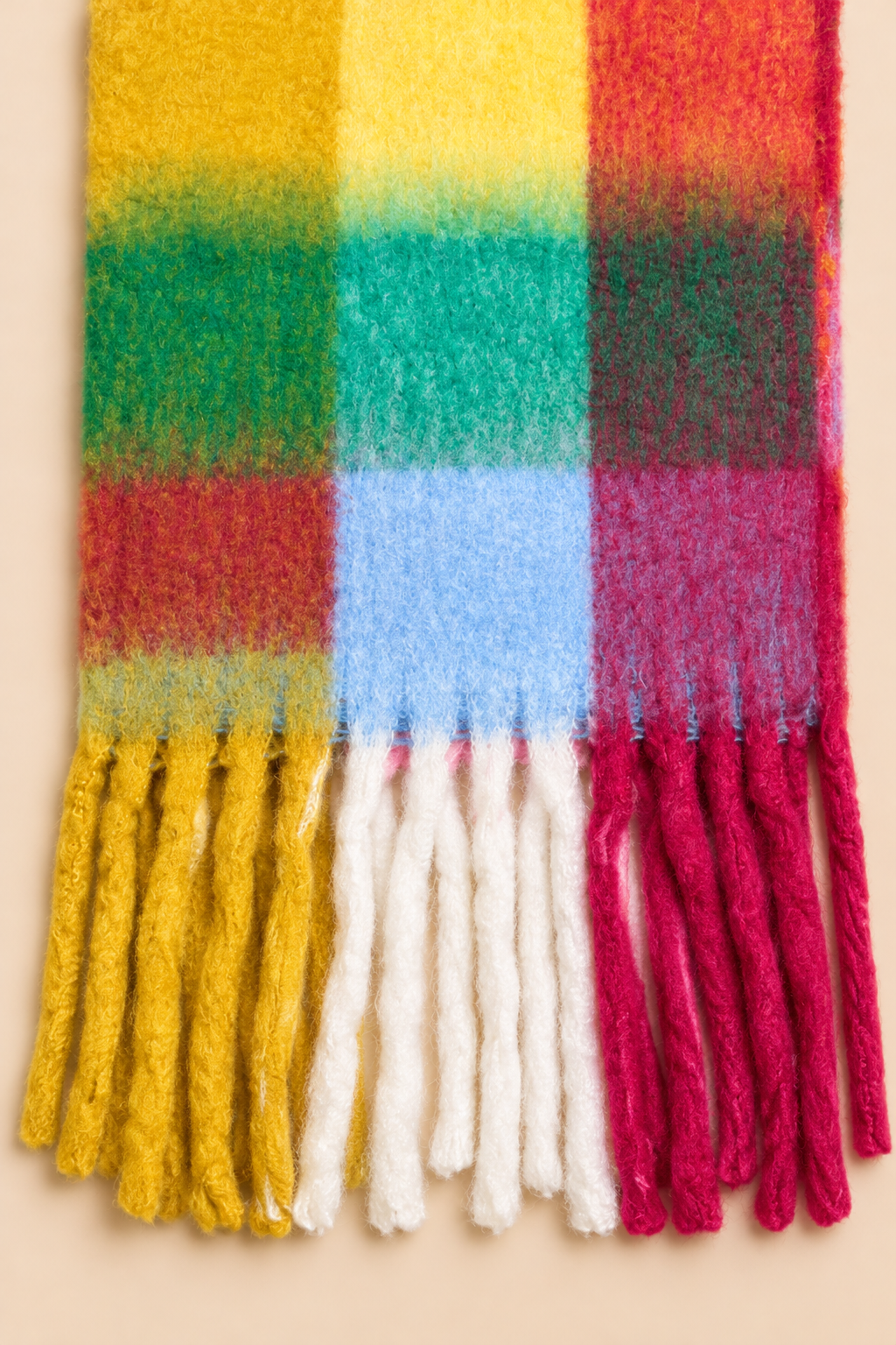 Multicolour Plaid Fringe Scarf