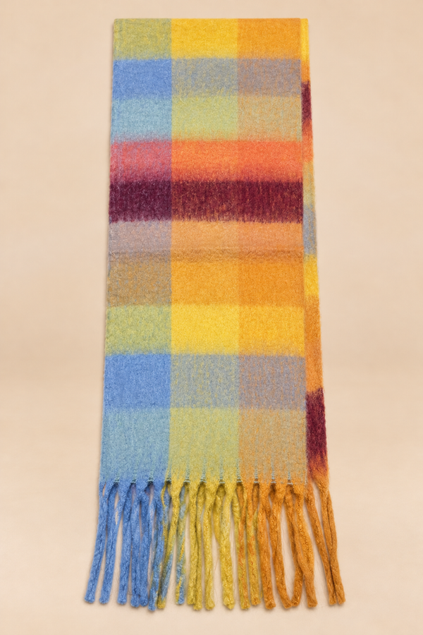 Multicolour Plaid Fringe Scarf