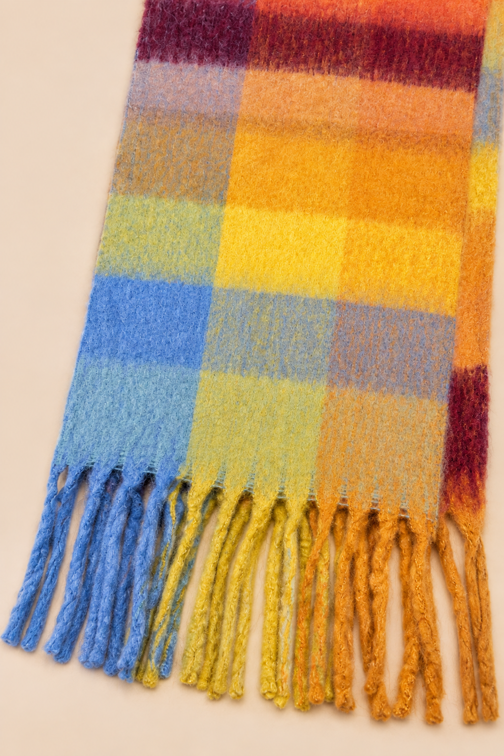 Multicolour Plaid Fringe Scarf
