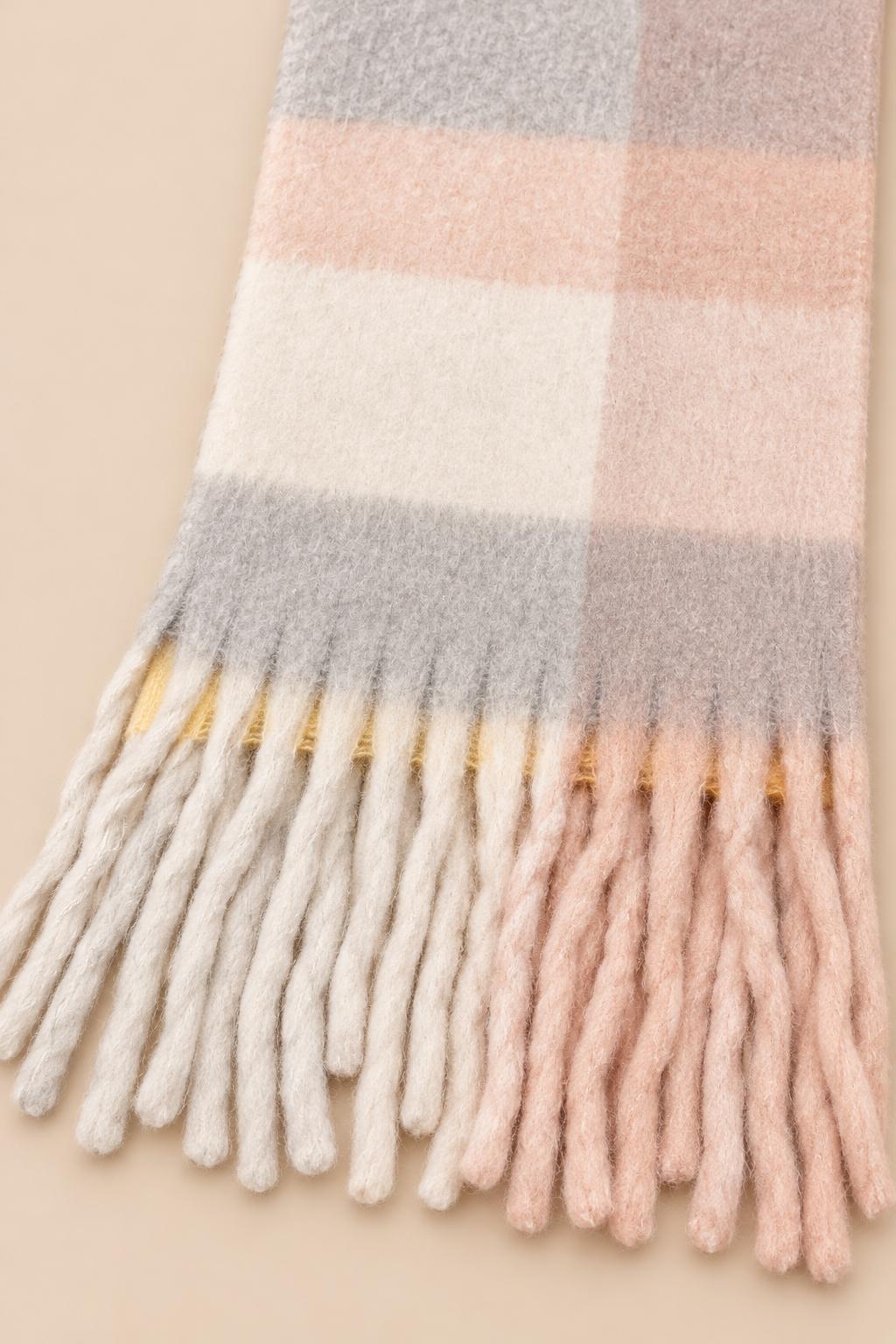 Soft Pastel Plaid Fringe Scarf