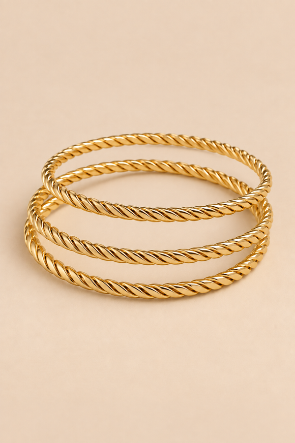 Three-Ring Textured Gold-Tone Bangle Set – Style 010