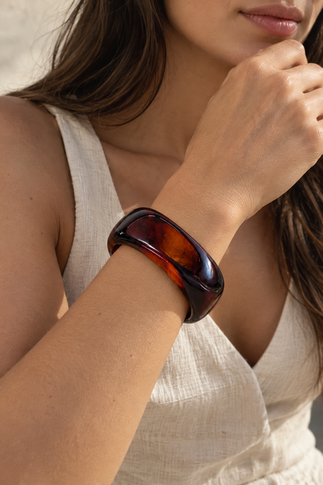 Red Amber Geometric Bangle