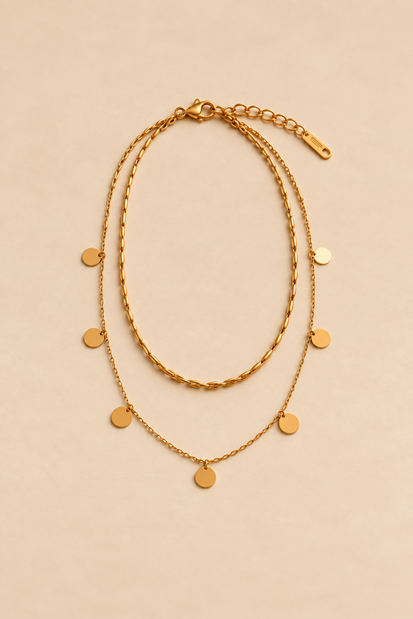 Gold-Tone Double-Layer Disc Necklace