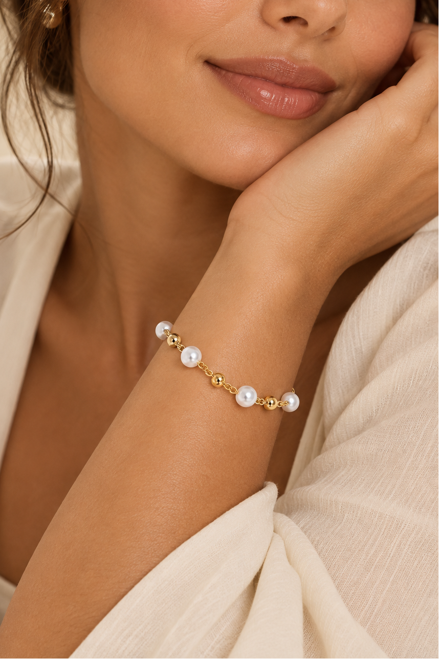 Pearl-Look Bead Chain Bracelet