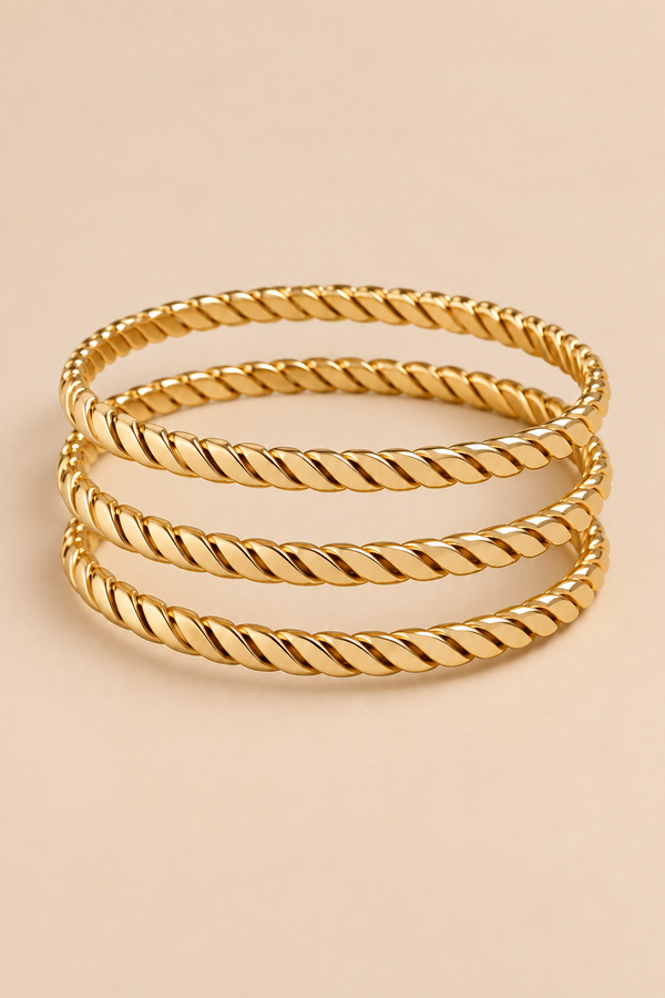 Three-Ring Textured Gold-Tone Bangle Set – Style 003