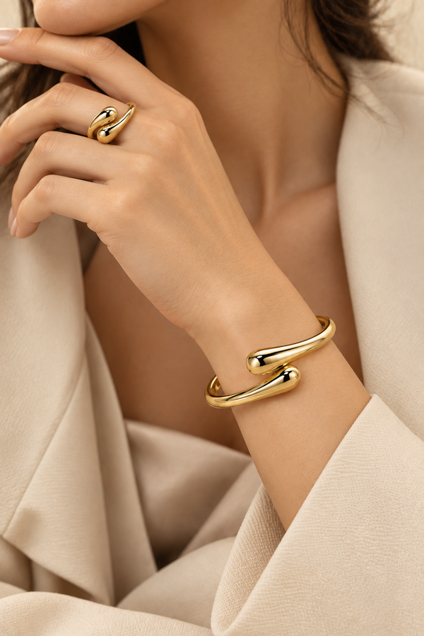 Gold-Tone Sculptural Ring & Bracelet Set
