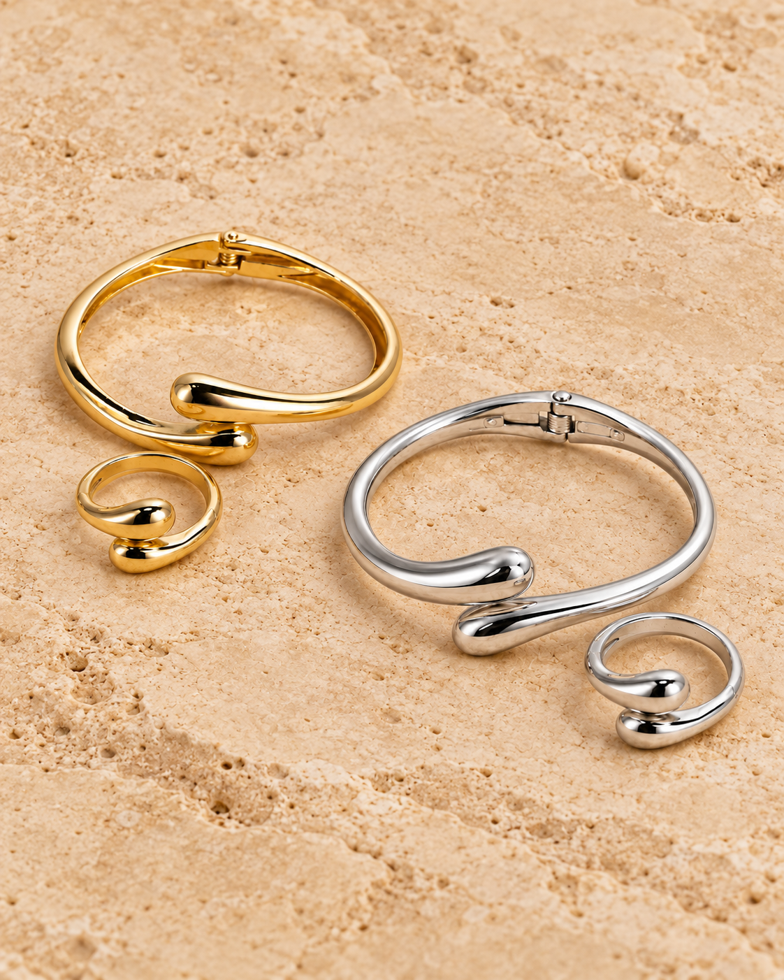 Gold-Tone Sculptural Ring & Bracelet Set