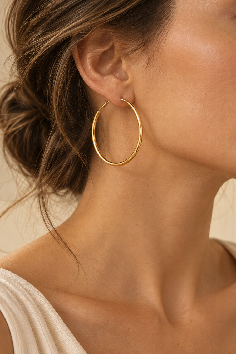 Boucles d’oreilles créoles fines plaquées or 18 K – 45 mm