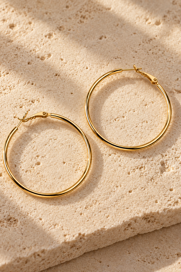 Boucles d’oreilles créoles fines plaquées or 18 K – 45 mm