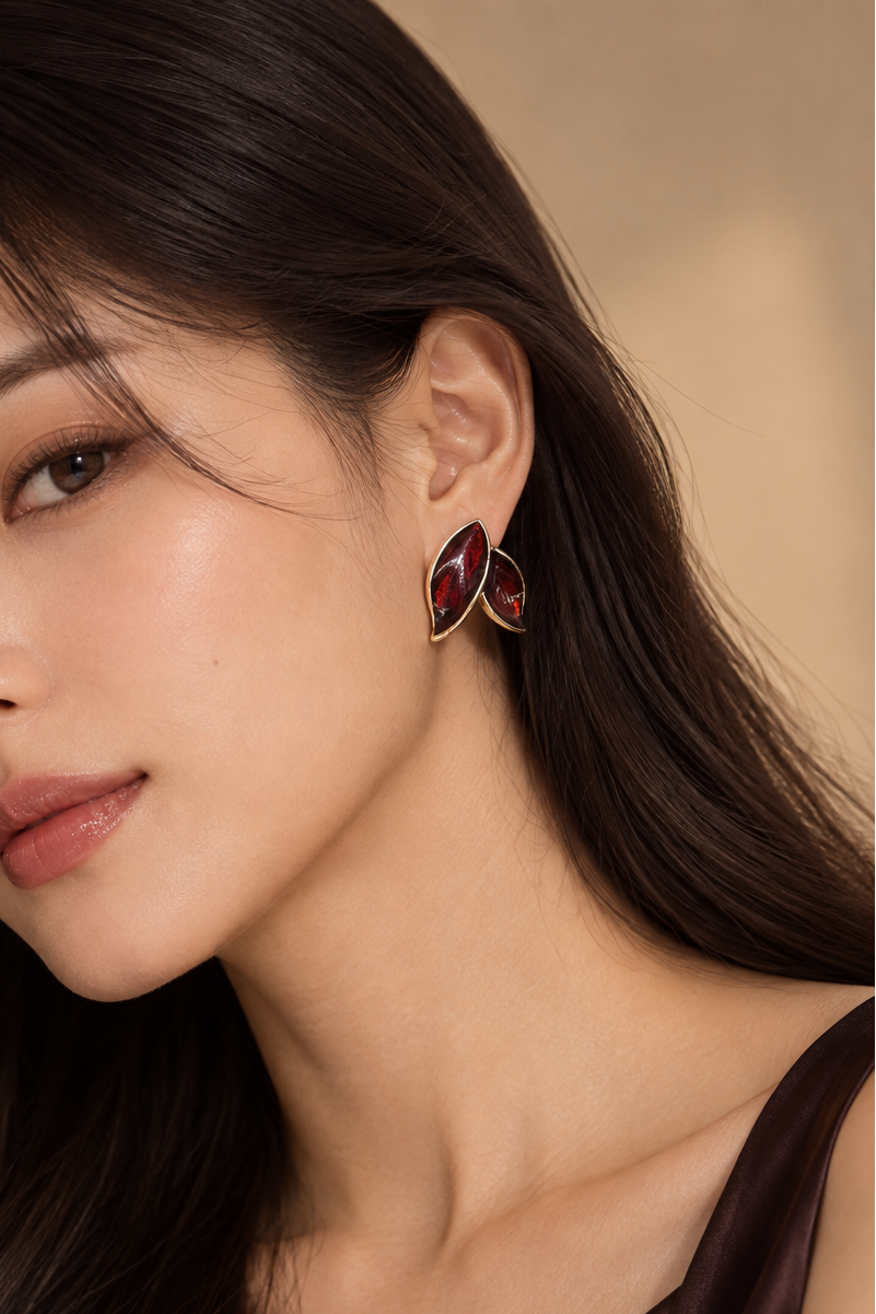 Burgundy Leaf Stud Earrings