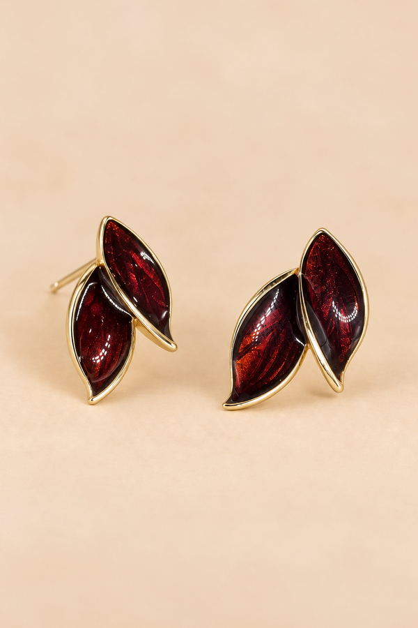Burgundy Leaf Stud Earrings