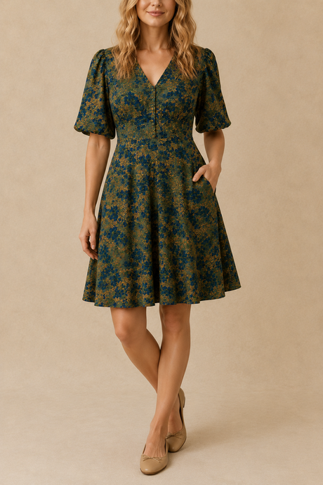 Fleur Green Floral Fit & Flare Dress